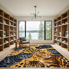 Vibrant Golden Leopard Spotted Cat Ensemble Rug