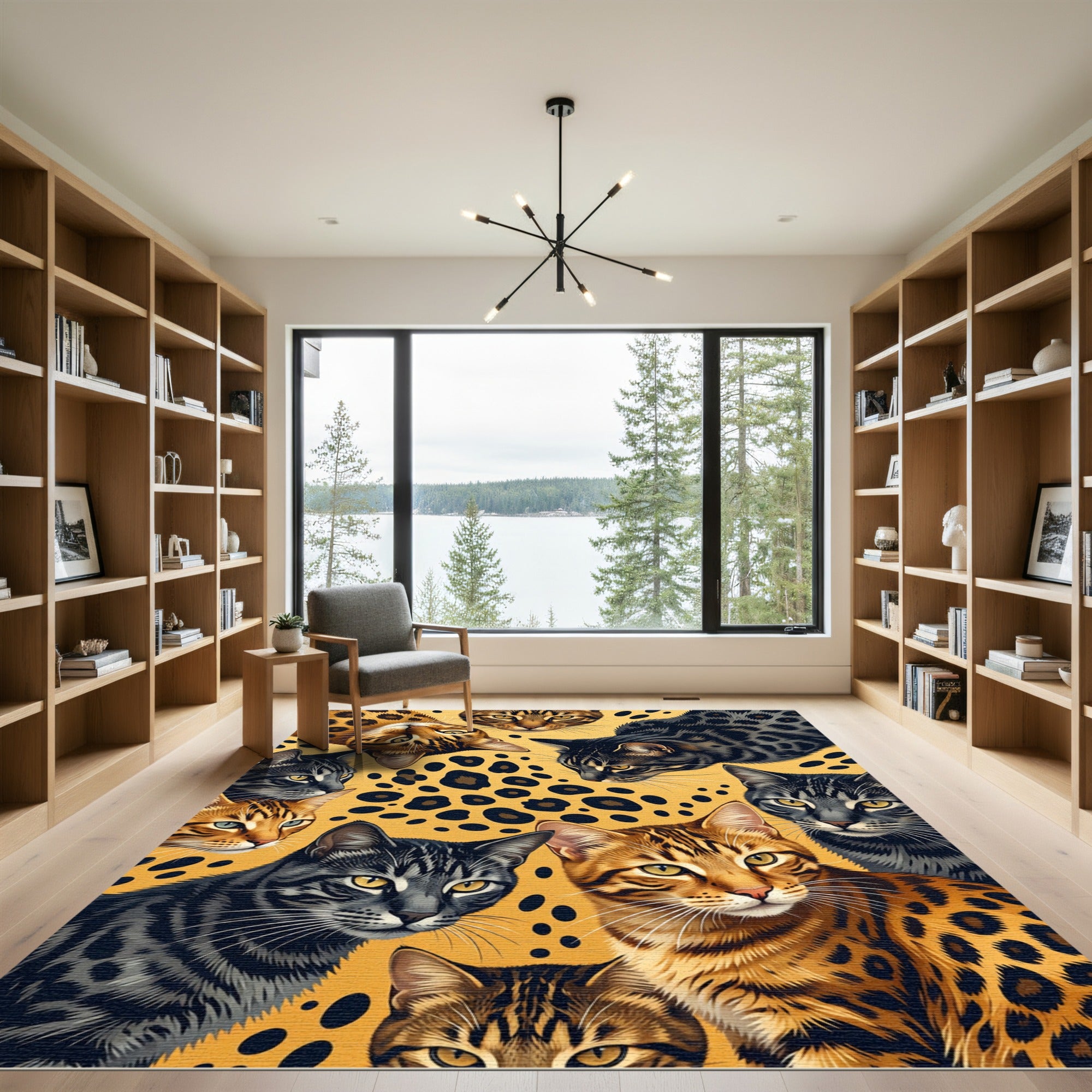 Vibrant Golden Leopard Spotted Cat Ensemble Rug