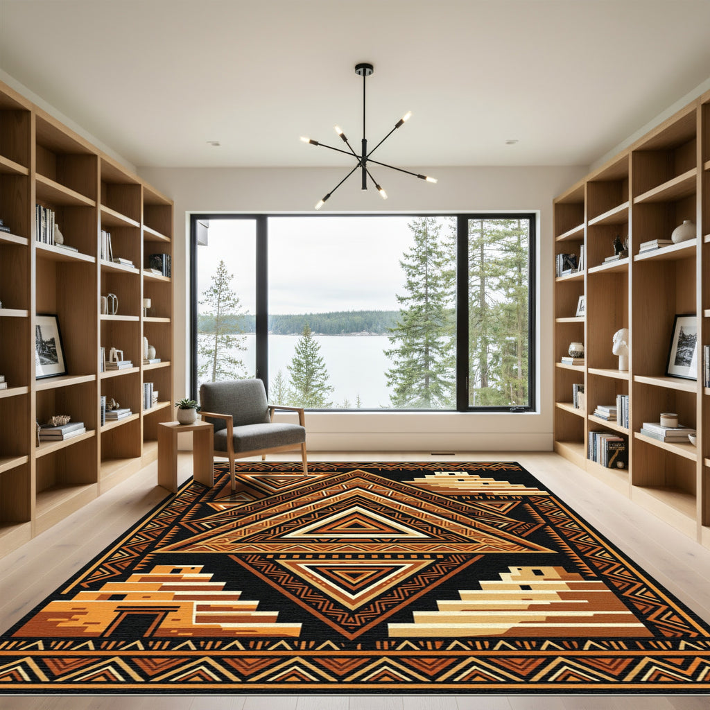 Terracotta Geometric Pyramid Composition Rug