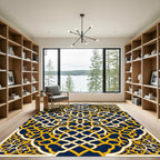 Golden Intertwined Navy Geometric Arabesque Rug