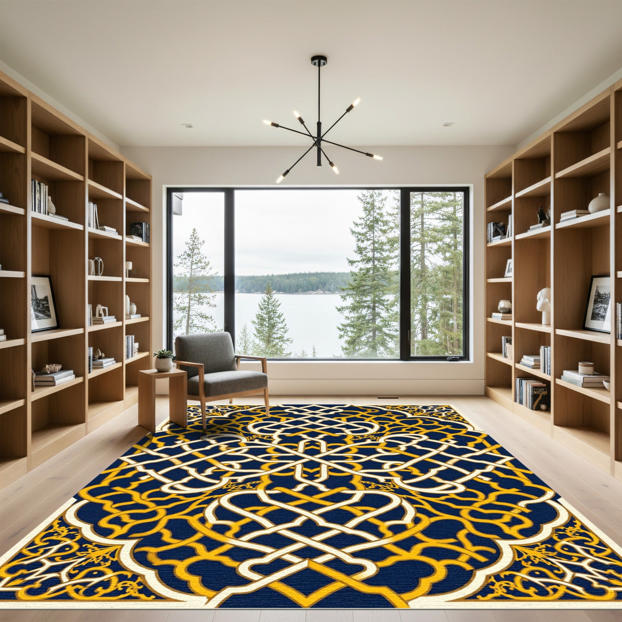 Golden Intertwined Navy Geometric Arabesque Rug