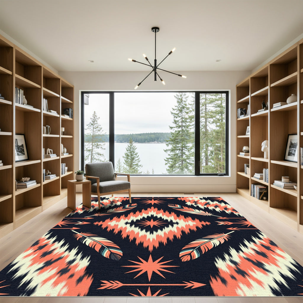 Sunset Feather and Star Diamond Aztec Rug