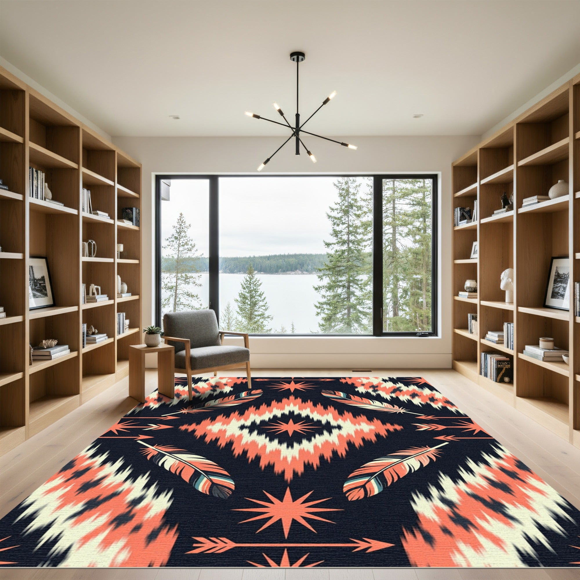 Sunset Feather and Star Diamond Aztec Rug