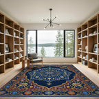 Ornate Navy Golden Floral Medallion Rug