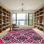 Deep Magenta Floral Quatrefoil Art Rug