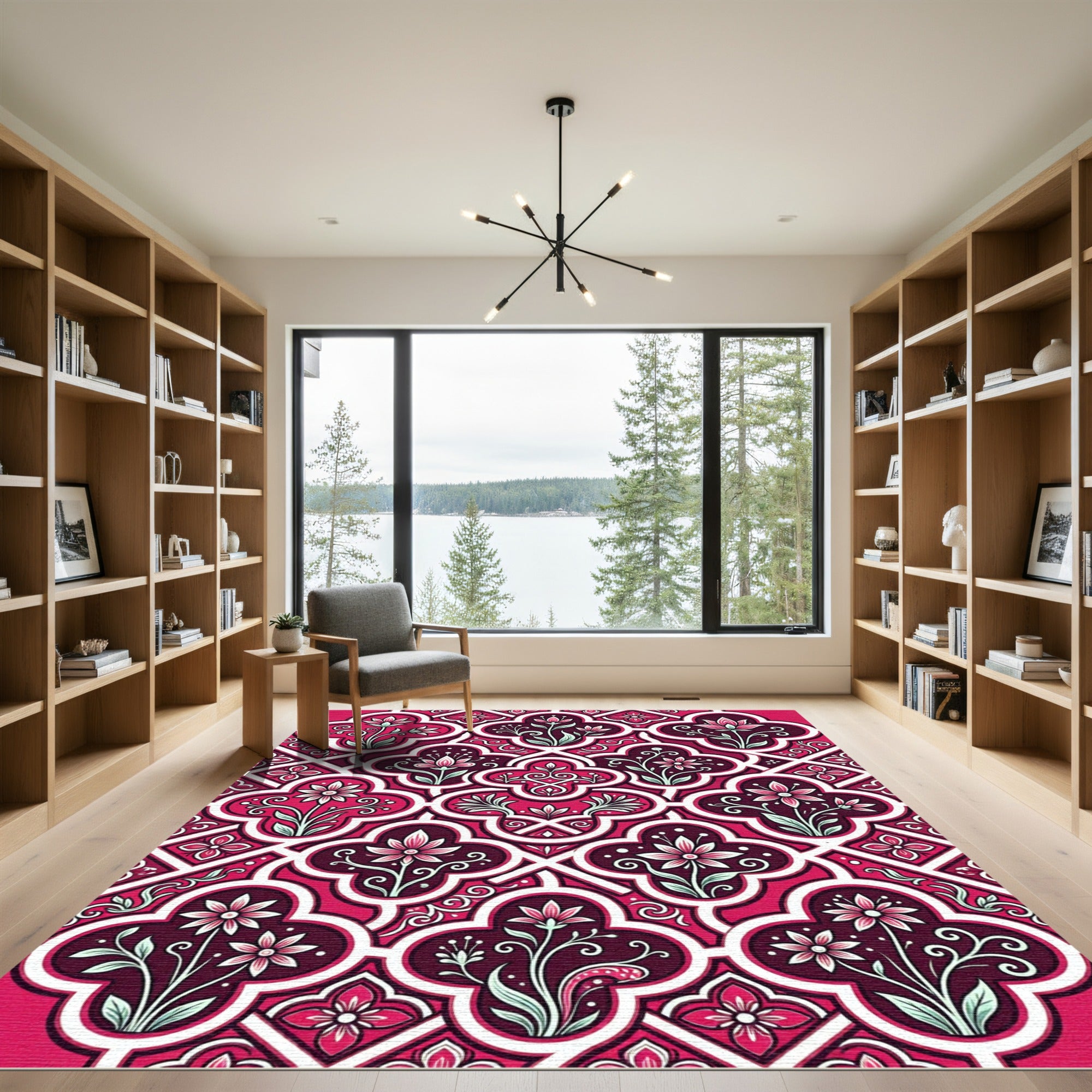 Deep Magenta Floral Quatrefoil Art Rug