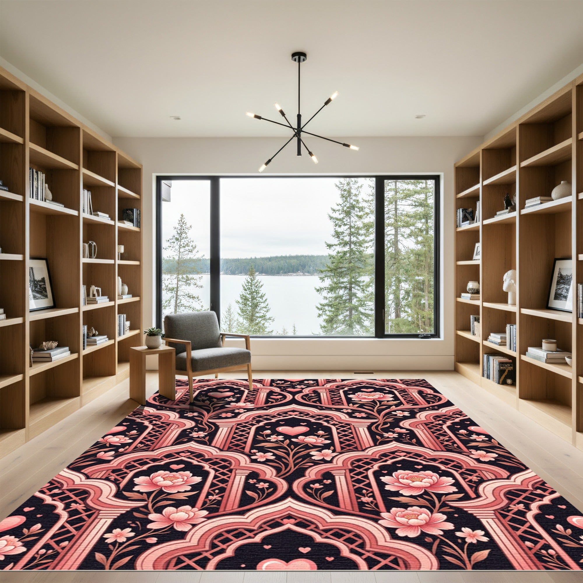 Pink Coral Arch Bloom Heart Rug
