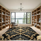 Luxurious Gold Shell Damask Black Rug