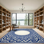 Geometric Navy Blue Greek Key Border Rug