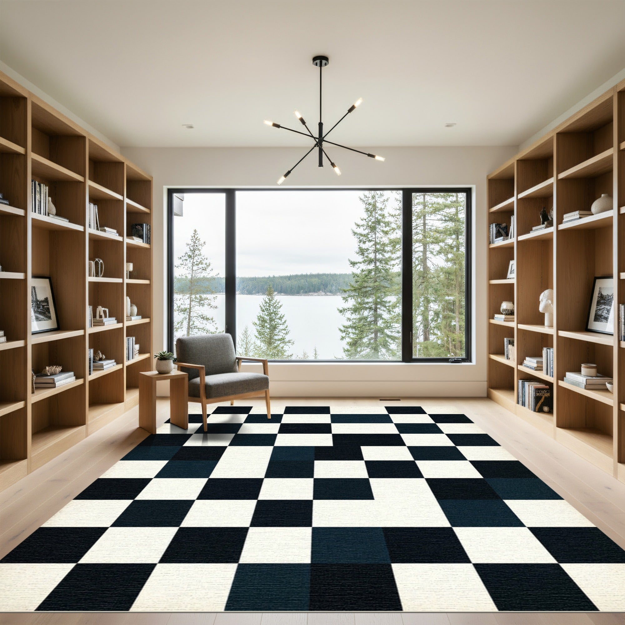 Black White Geometric Checkerboard Square Rug