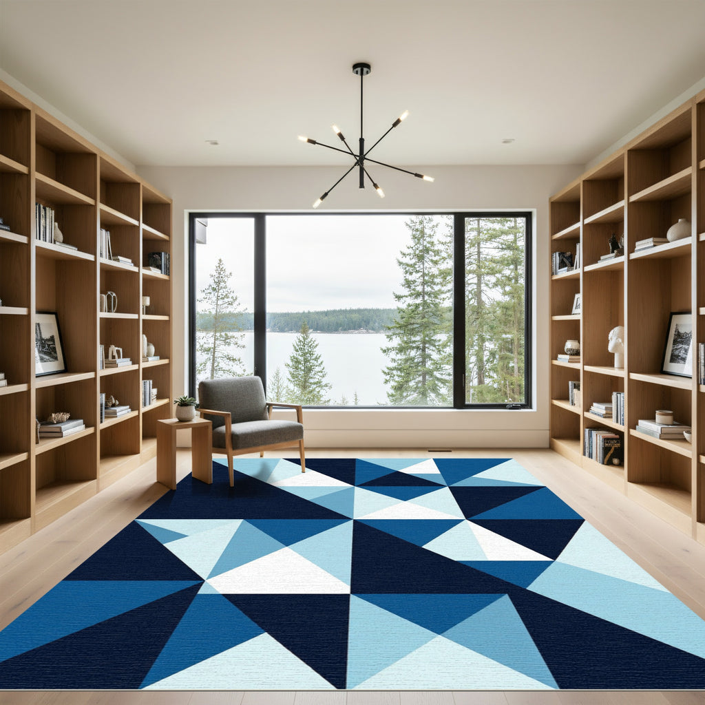 Modern Navy Geometric Triangles Rug