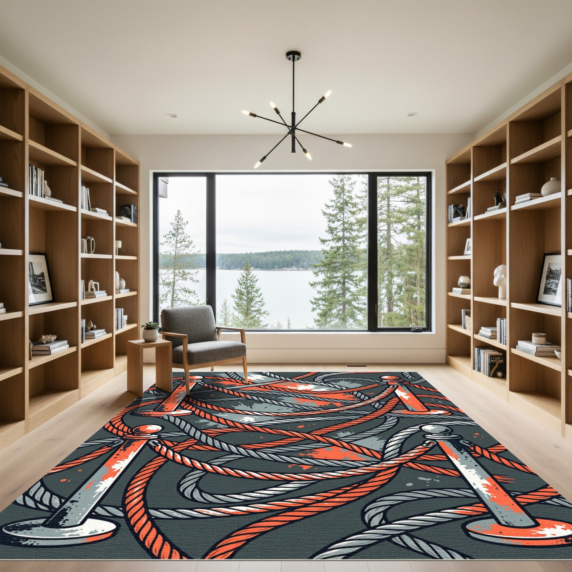 Orange Rope Stanchion Abstract Texture Rug