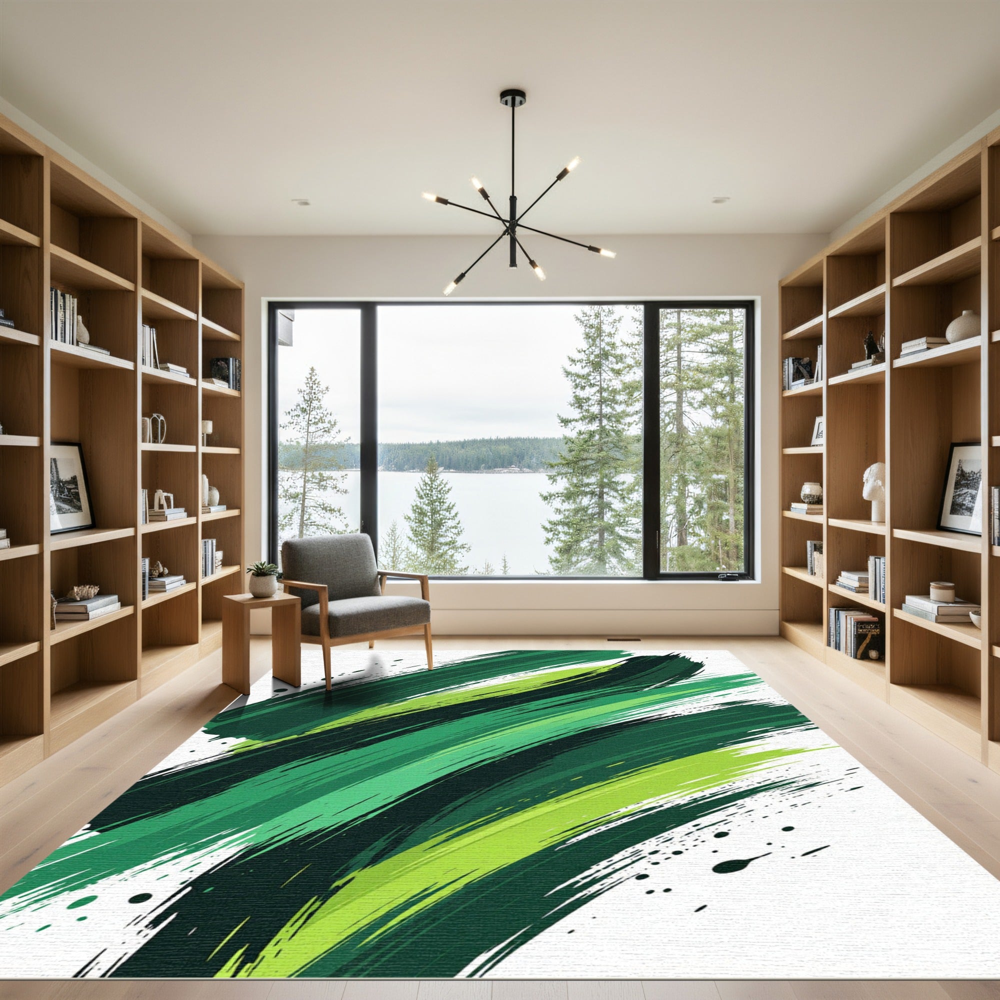 Abstract Forest Green Painted Swirls Rug