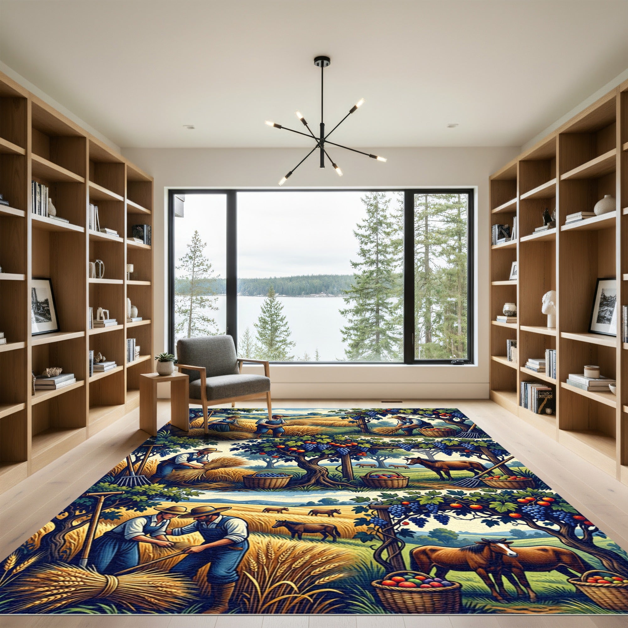 Golden Harvest Farm Scene Rug