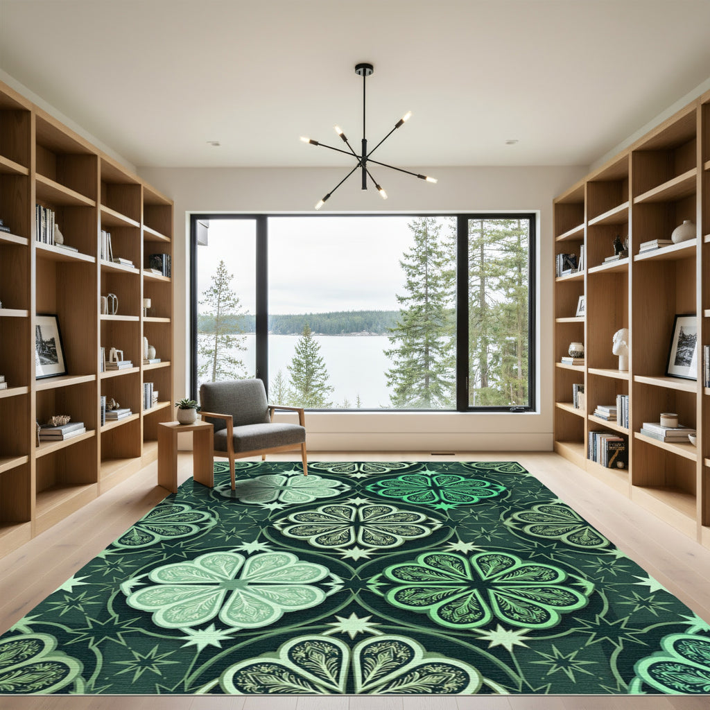 Emerald Botanical Star Clover Tile Rug