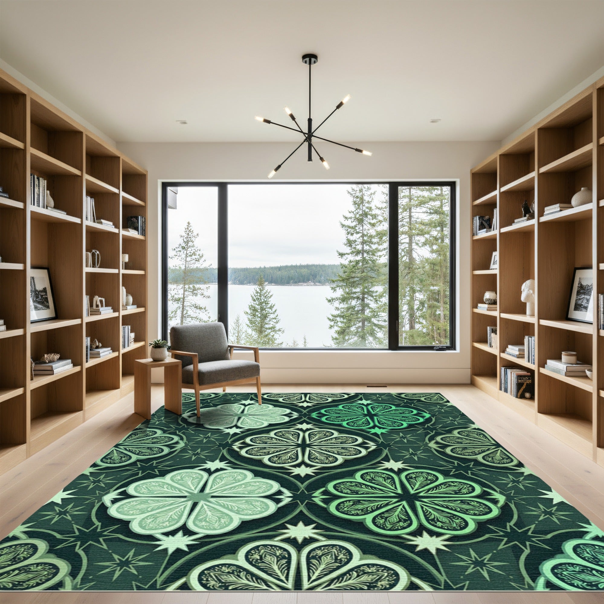 Emerald Botanical Star Clover Tile Rug