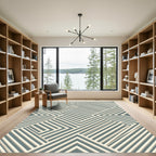 Modern Slate Blue Angular Linear Geometric Rug