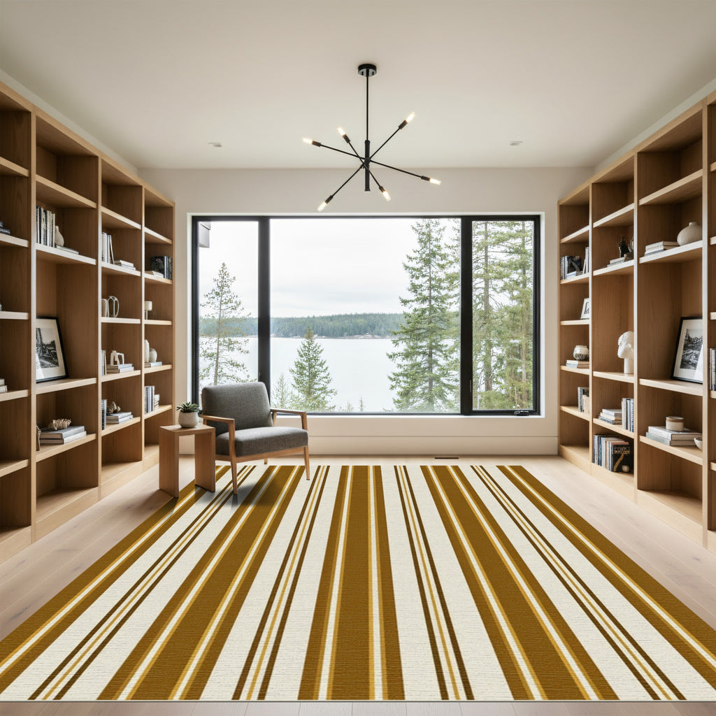 Earthy Brown and Cream Tonal Stripe Rug
