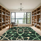 Minimalist Sage Green Atomic Orbit Illustration Rug