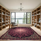 Ornate Crimson Floral Mandala Art Rug