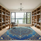 Elegant Gold and Blue Damask Medallion Rug