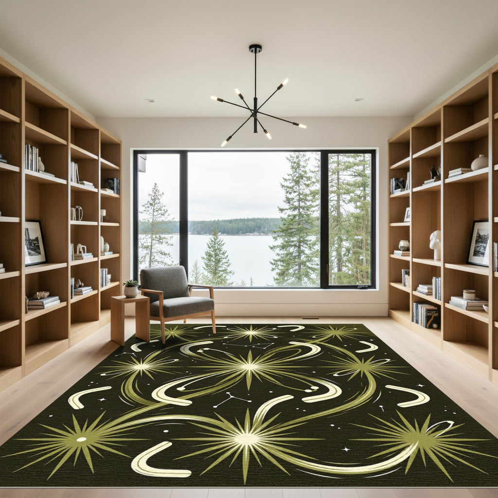 Olive Celestial Starry Constellation Area Rug