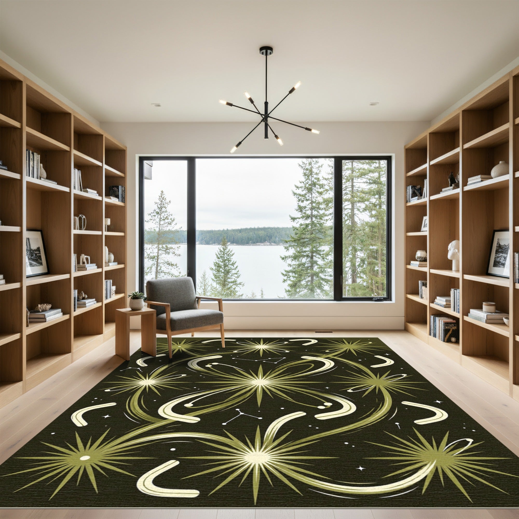 Olive Celestial Starry Constellation Area Rug