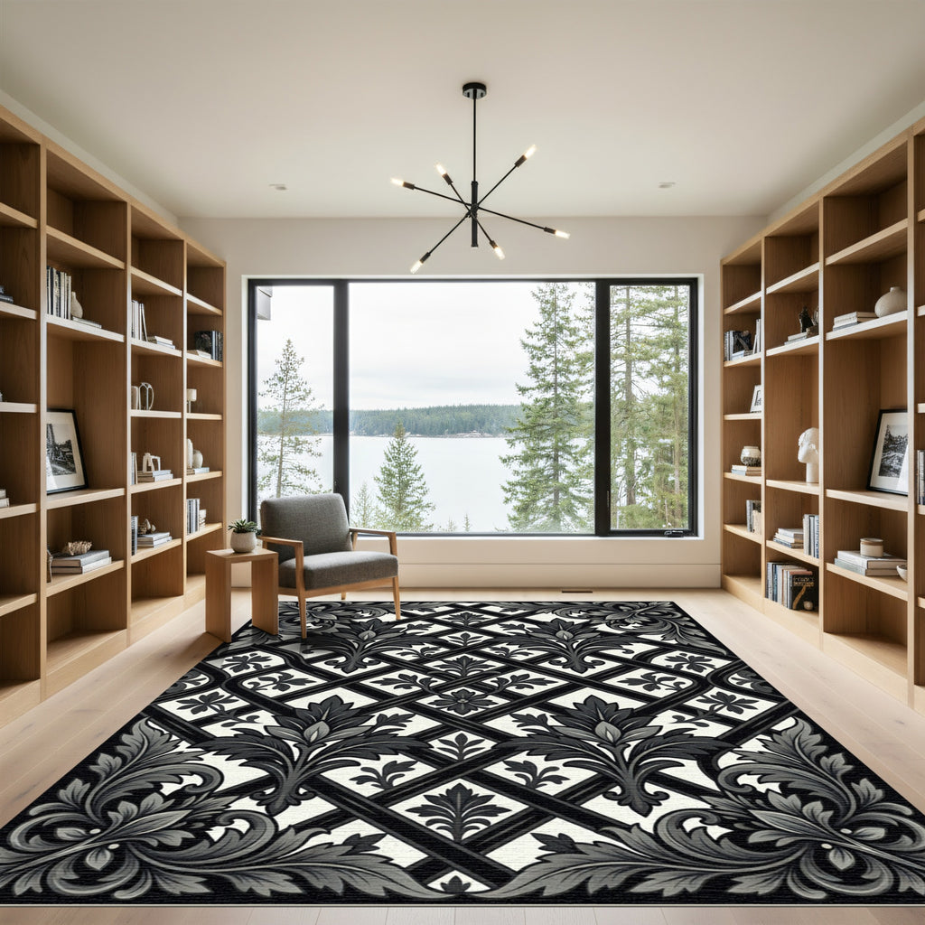 Monochromatic Floral Lattice Accents Rug