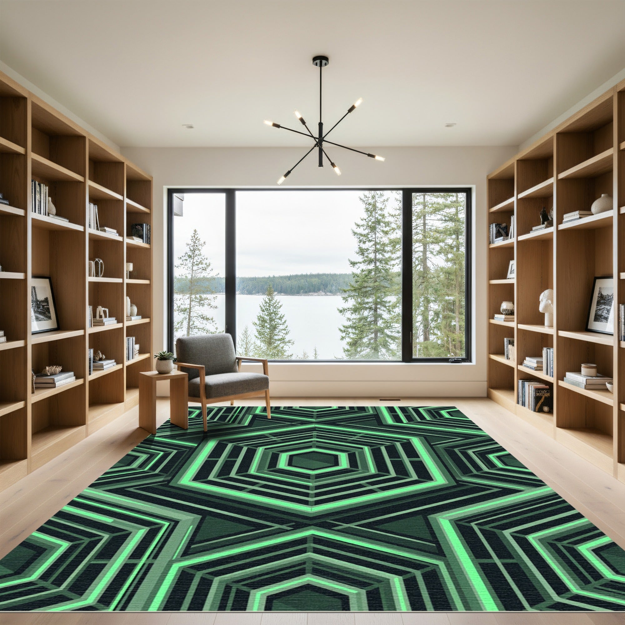 Geometric Neon Hexagon Abstract Rug