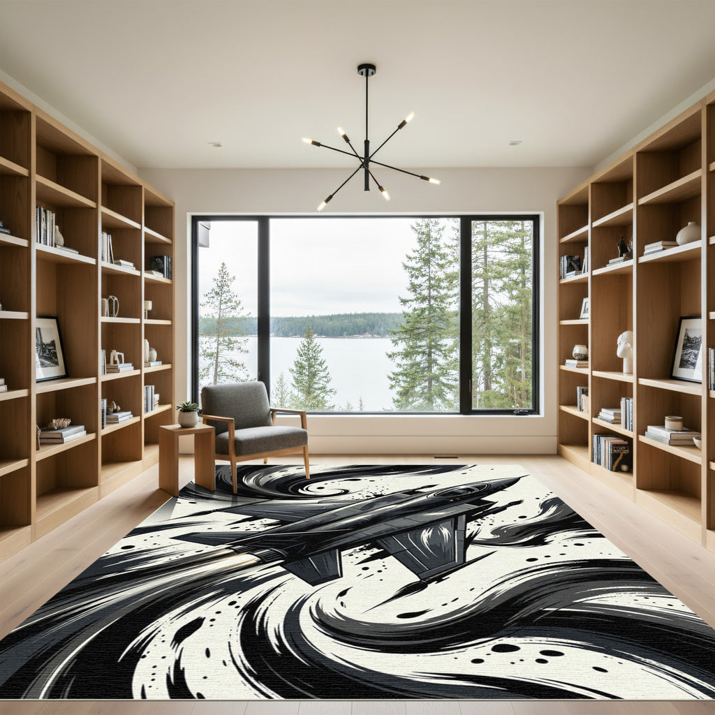 Dark Jet Fighter Swirl Motion Rug