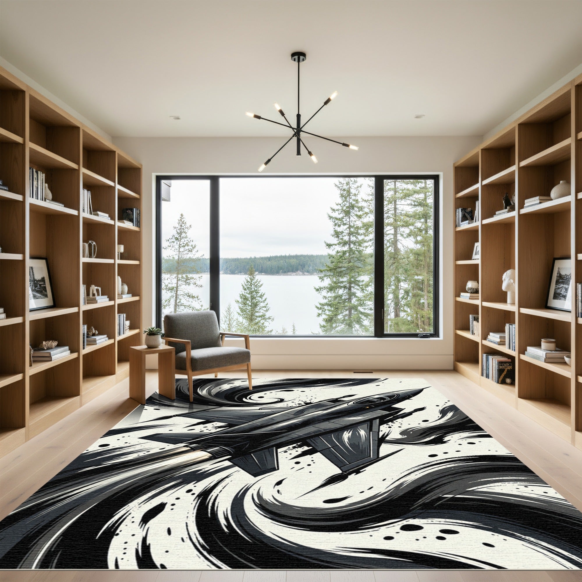 Dark Jet Fighter Swirl Motion Rug