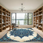 Ornate Deep Blue Floral Medallion Rug