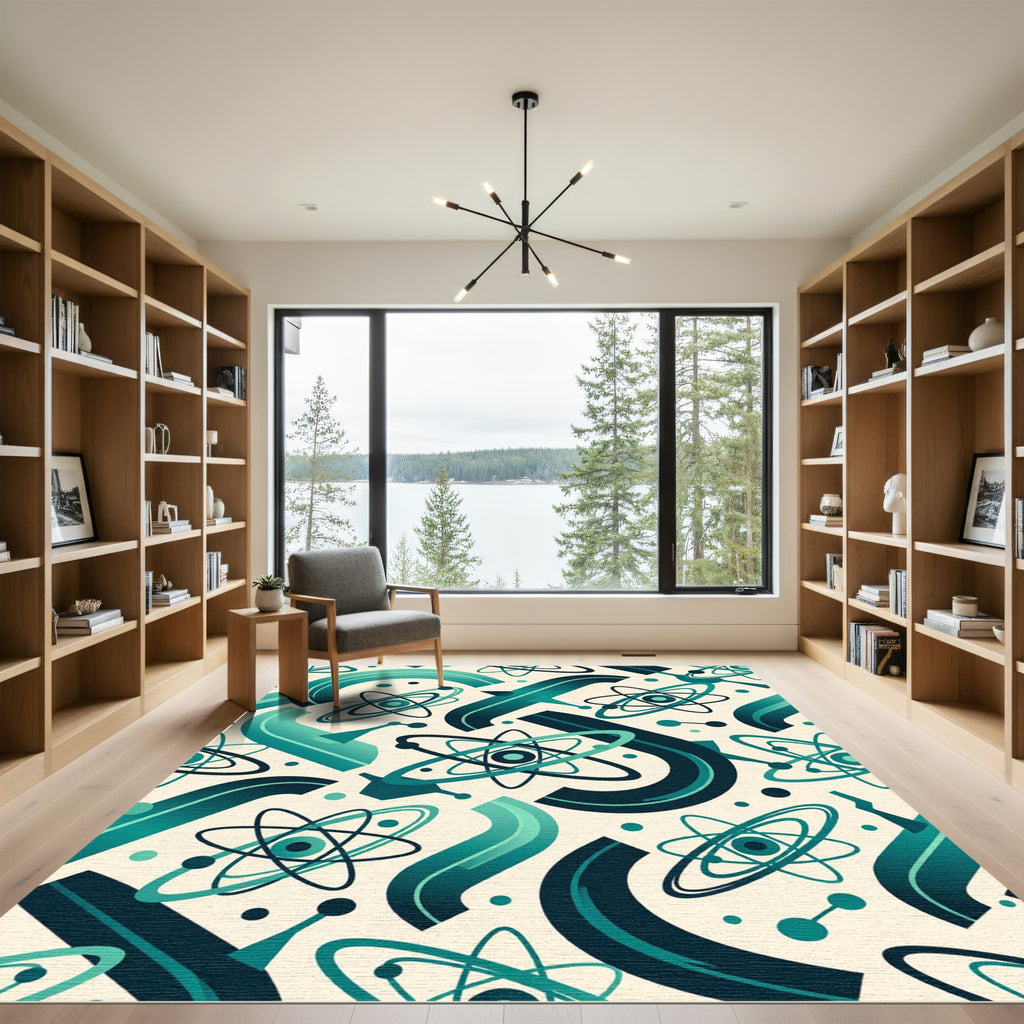 Teal Atomic Orbit Abstract Rug