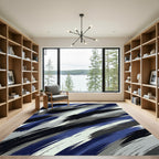 Dynamic Blue Gray Brush Stroke Rug