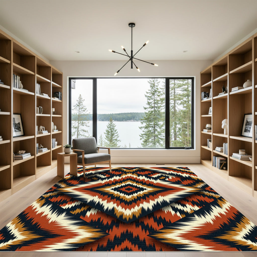 Ornate Earthy Geometric Ikat Diamond Rug