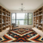 Ornate Earthy Geometric Ikat Diamond Rug