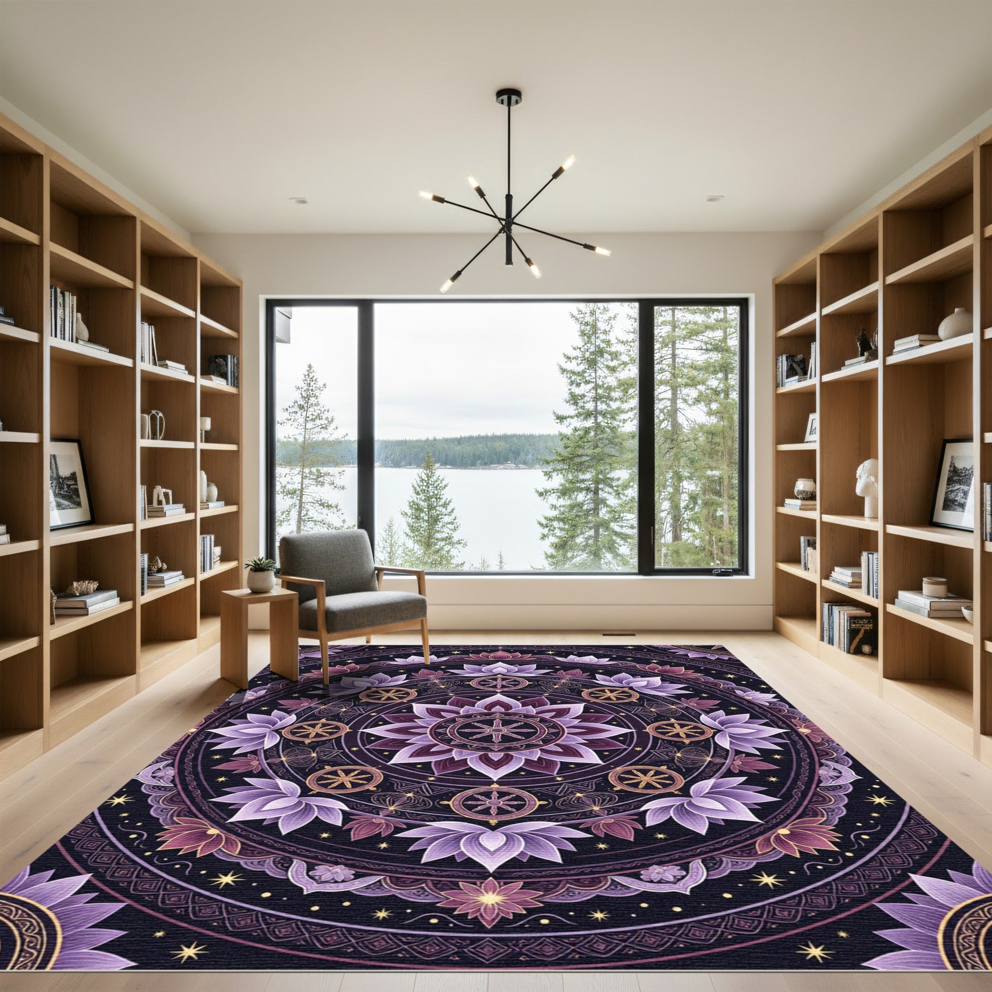 Purple Lotus Dharma Wheel Mandala Rug
