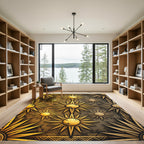 Golden Celestial Sunburst Geometric Area Rug