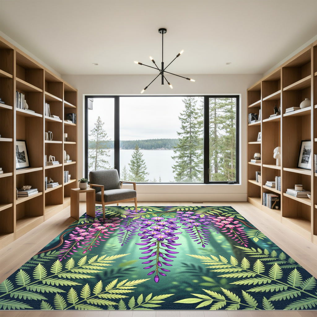 Cascading Wisteria Botanical Floral Art Rug