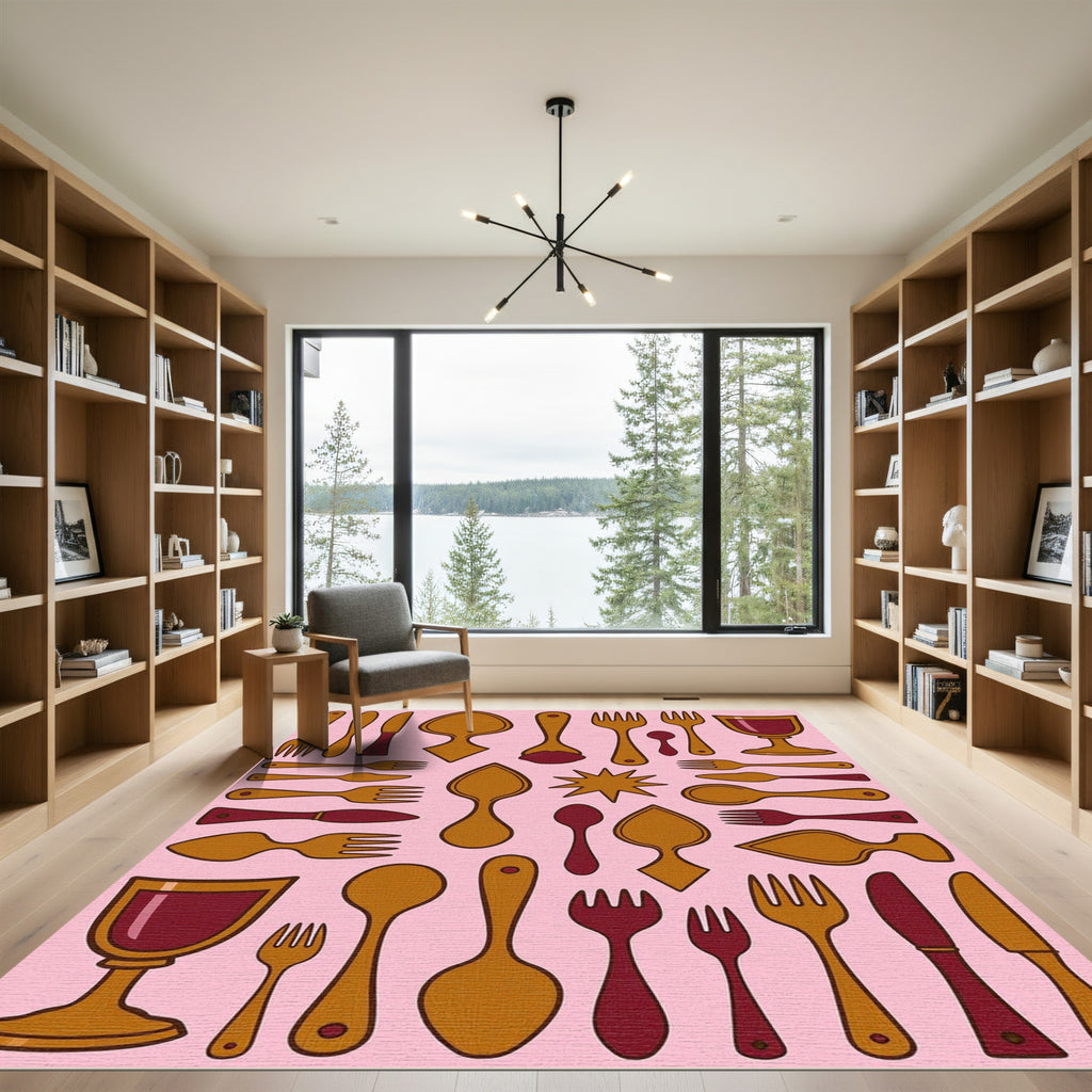 Retro Cutlery And Goblets Collection Rug
