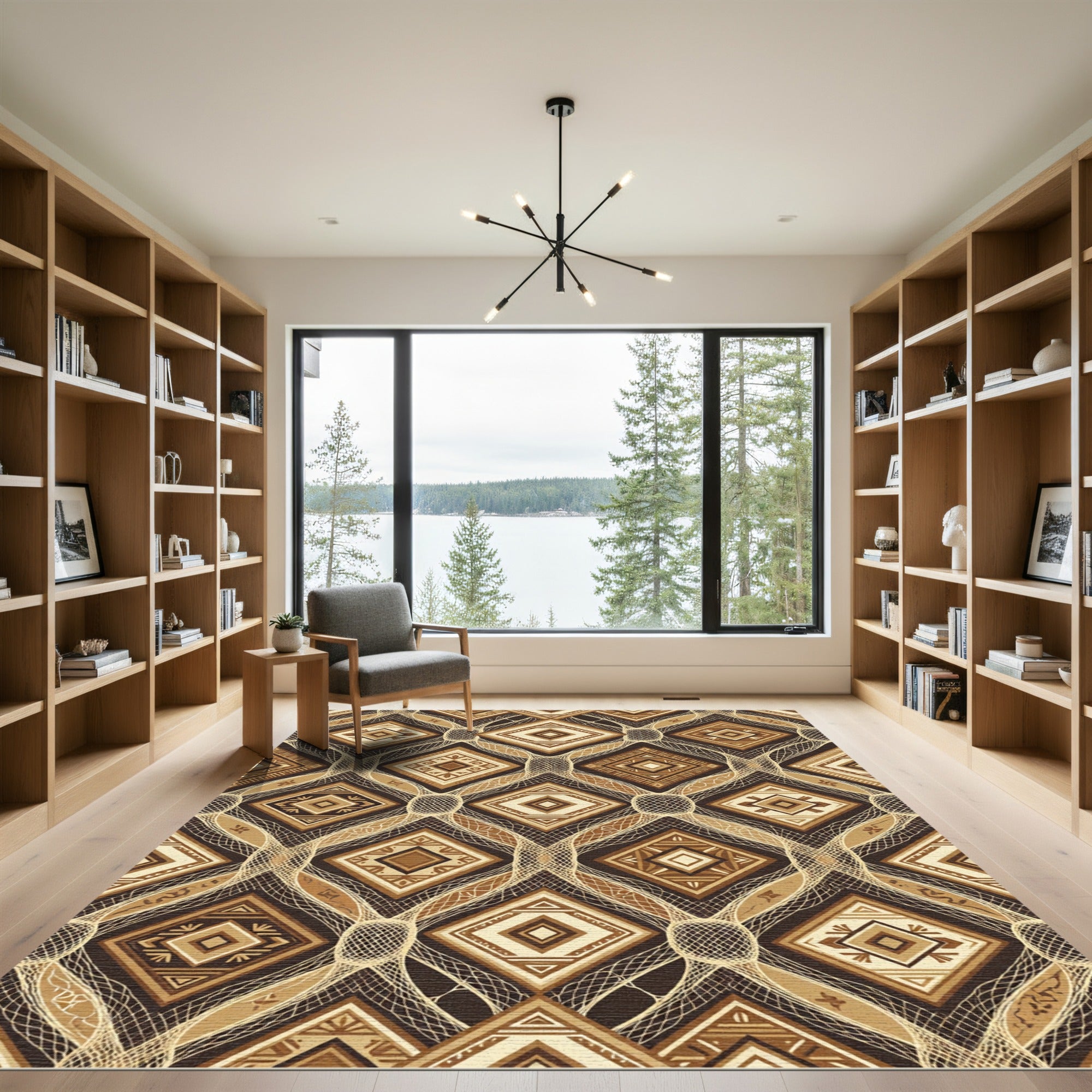 Earthy Brown Geometric Diamond Lattice Rug