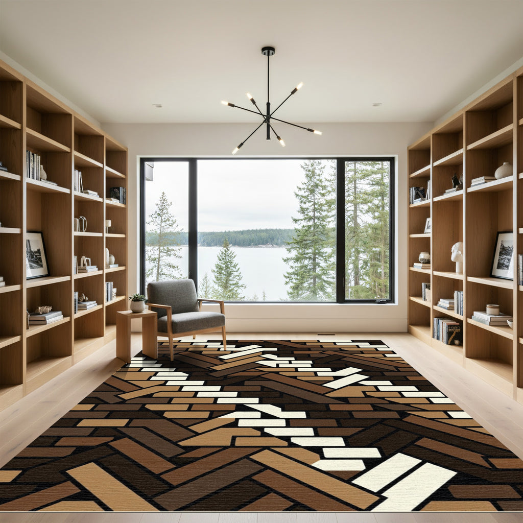 Brown Wood Grain Herringbone Rug