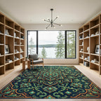 Teal Floral Medallion Gold Filigree Rug
