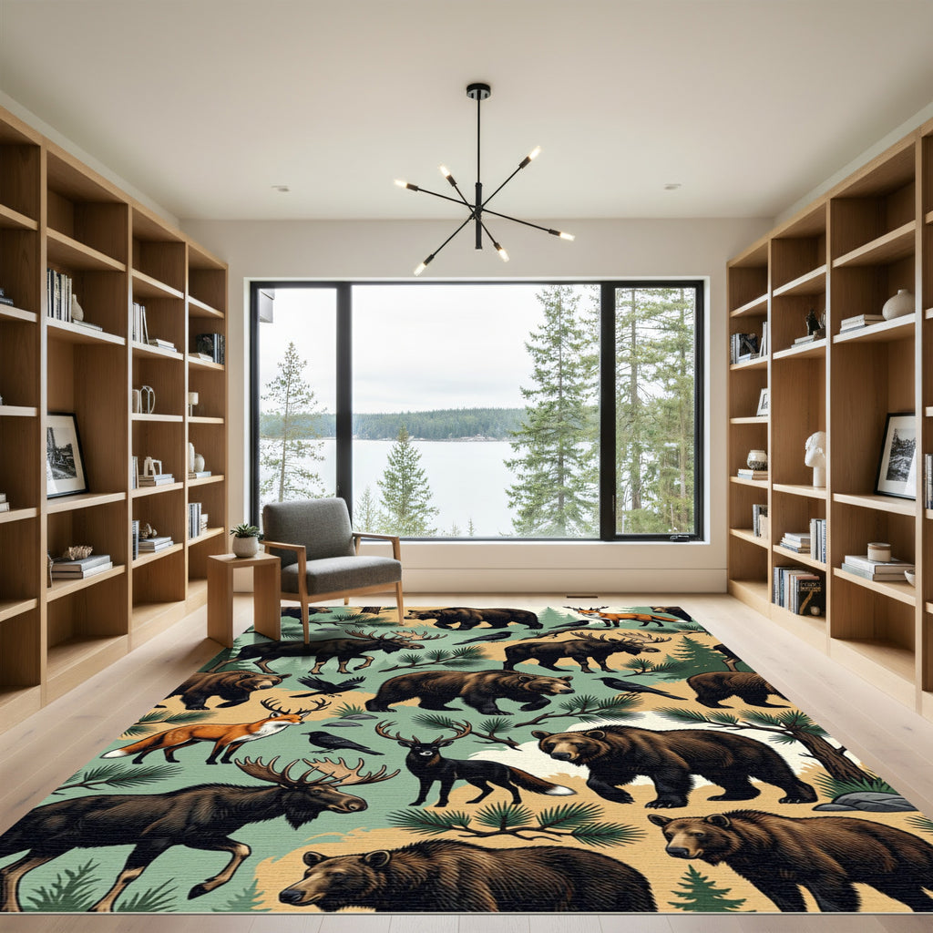 Rustic Woodland Wildlife Forest Creatures Rug