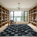 Modern Charcoal Dimensional Cube Grid Rug