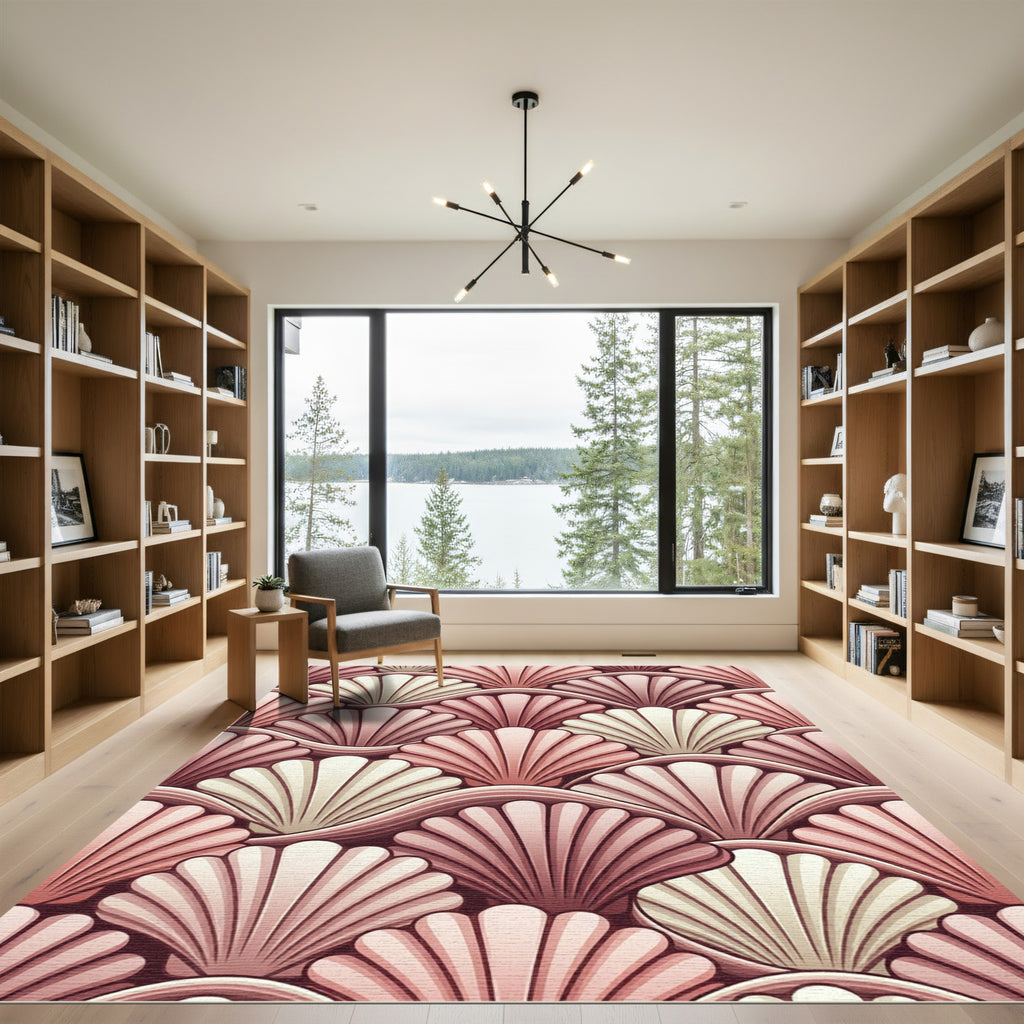 Blush Pink Art Deco Shell Fan Rug