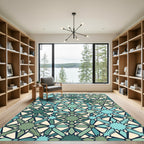 Geometric Teal and Sage Star Mosaic Rug