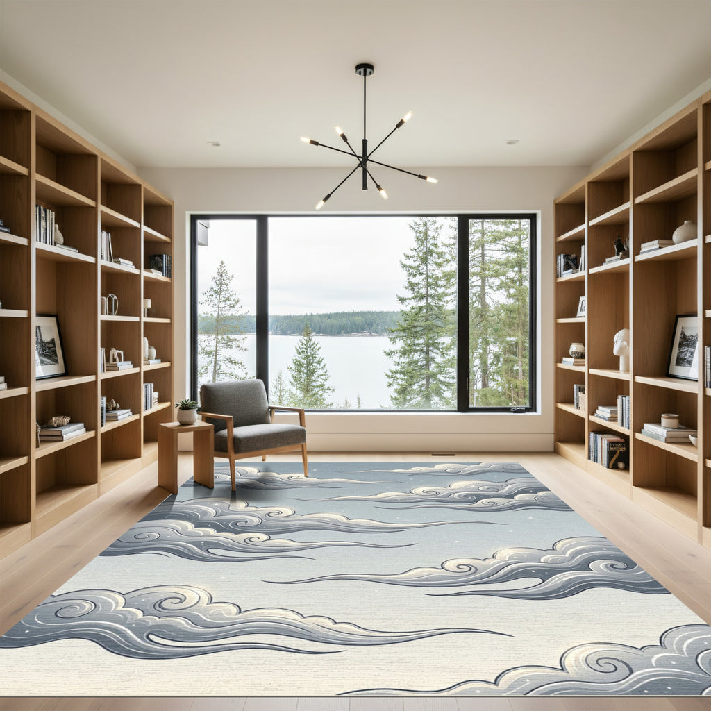 Ethereal Gray Swirling Cloud Celestial Heavens Rug