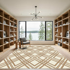 Earthy Taupe Geometric Diamond Grid Rug