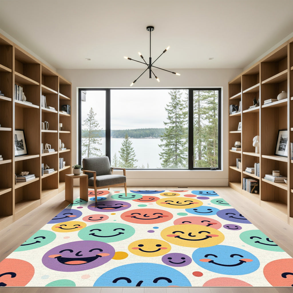 Cheerful Multicolored Happy Face Circles Rug